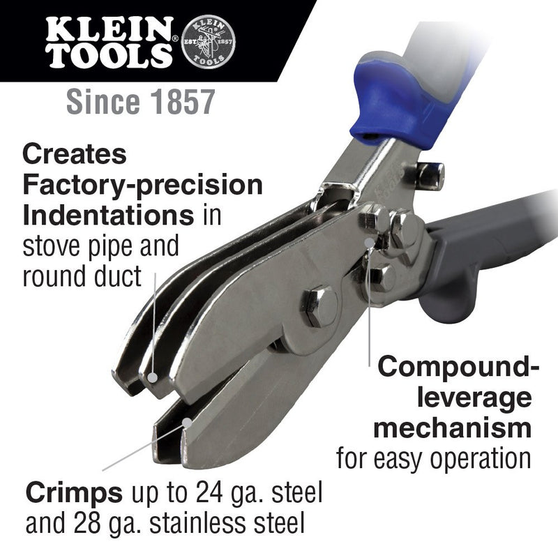 Klein Tools 86520 5 Blade Crimper for Ductwork, Pipe and Sheet Metal Crimps 24 gauge Steel, 28 gauge Stainless 1 Pack - LeoForward Australia