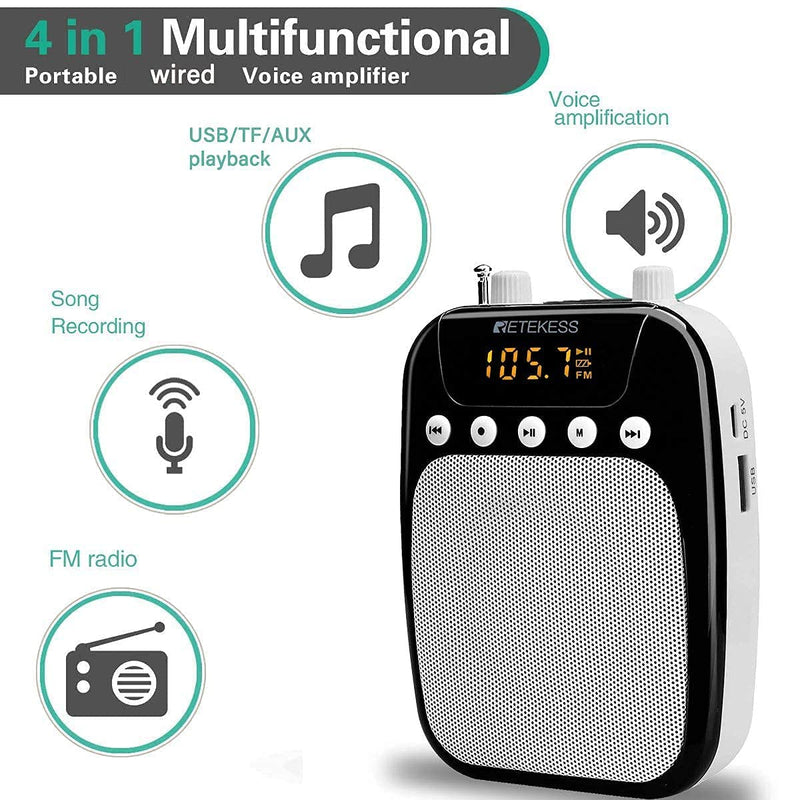  [AUSTRALIA] - Retekess TR623 Voice Amplifier with TT123 Wireless Microphone Headset, 1800mAh Rechargeable Portable PA System Speaker for Teachers, Singing, Coaches, Training, Tour Guide