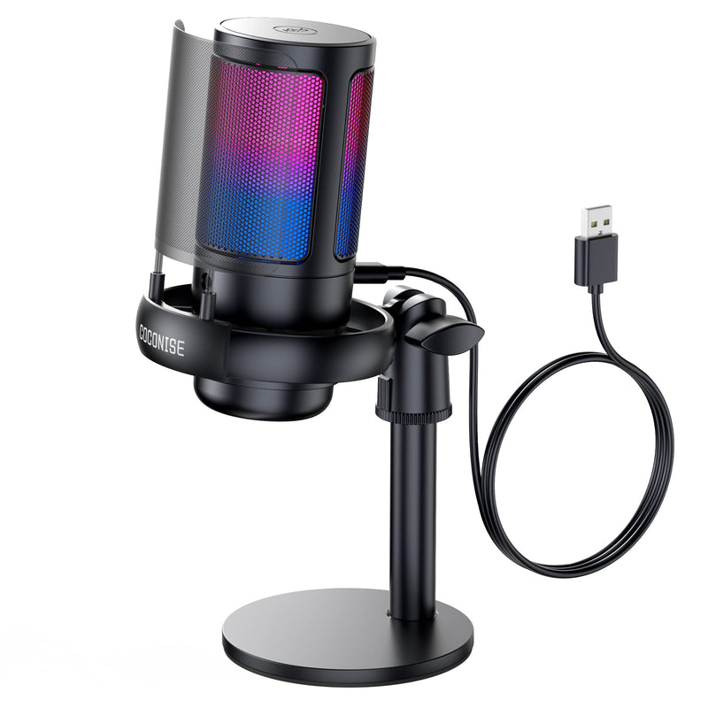  [AUSTRALIA] - COCONISE Gaming Microphone, USB PC Mic for Podcasts Videos, Streaming, Condenser Mic with Quick Mute, Tripod Stand, Pop Filter, RGB Indicator, Shock Mount, Rotate gain button, Compatible with PS4/5/PC