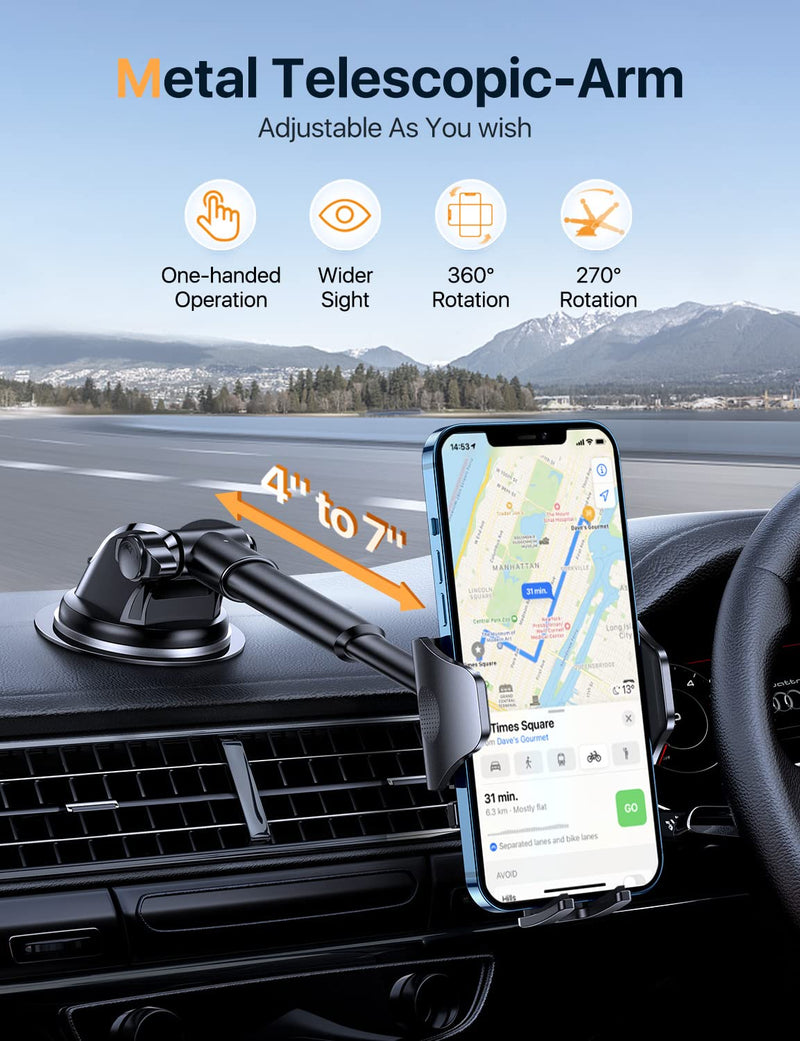  [AUSTRALIA] - DesertWest [Original Mechanical Arm] Phone Mount for Car Dashboard & Windshield Universal Car Phone Holder with Strong Suction Cup Base Fit for iPhone 14 Pro Max 13 12X XS, Galaxy S23 S22 All Phones