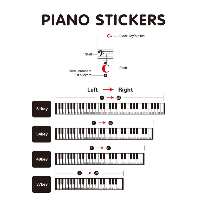 Piano Keyboard Stickers Specially for 61/54/49/37 Key.Colorful Bigger Letter,Thinner Material,Transparent Removable,with Cleaning Cloth 61 Keys Large Letter Multi-Colored - LeoForward Australia