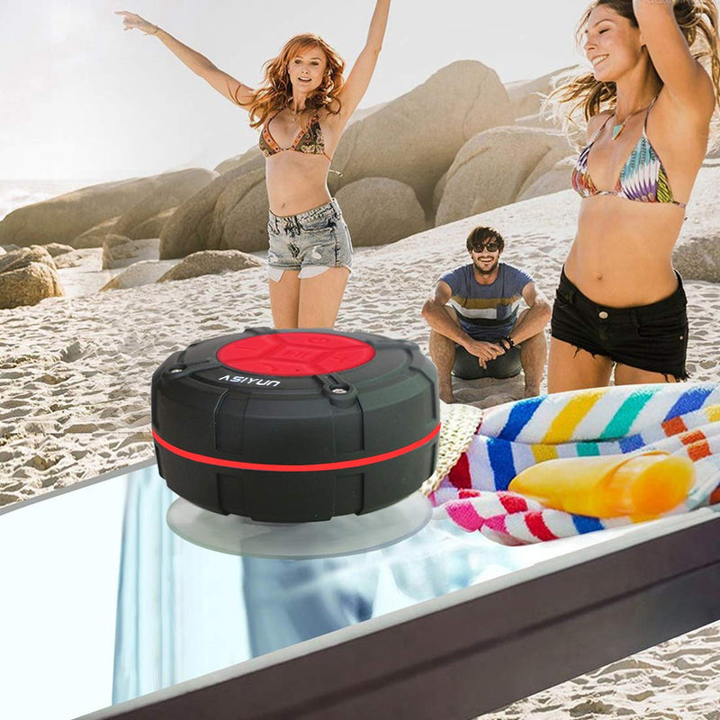 ASIYUN Shower Radios, Waterproof Speaker with Louder HD Sound, Portable Wireless Speaker with Suction Cup, Built in Mic, for Bathroom, Pool, Beach, Outdoor (Red) Red - LeoForward Australia