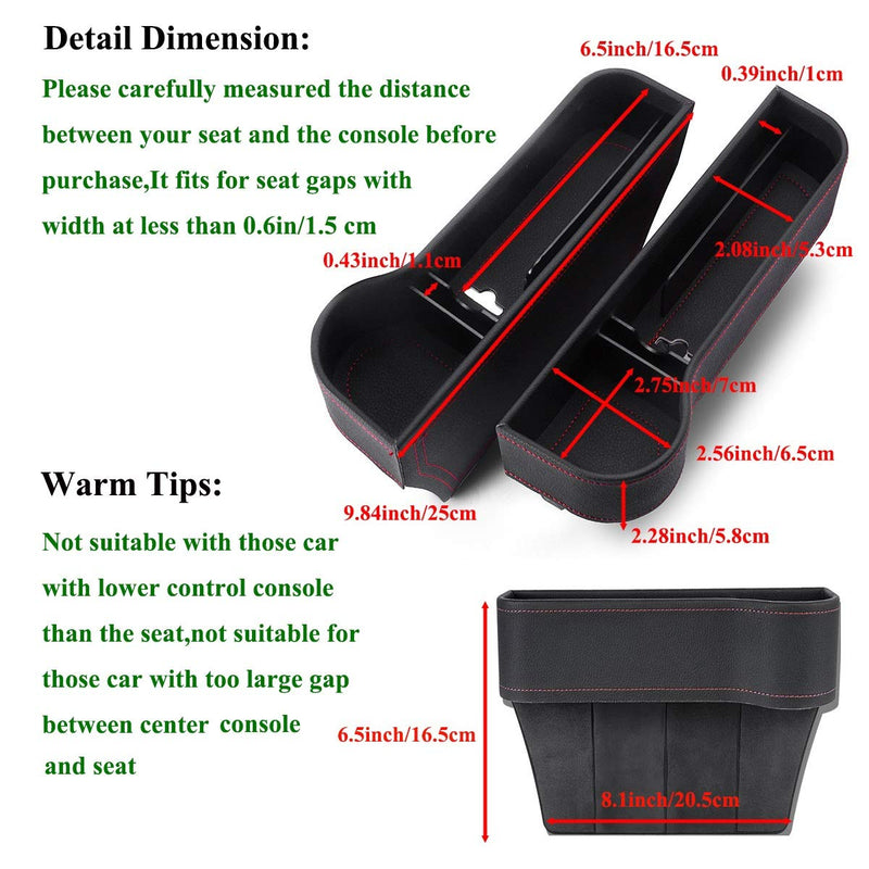  [AUSTRALIA] - VVHOOY Car Seat Gap Filler,PU Leather Seat Console Organizer Pocket, Car Seat Catcher Between Seats Organizer for Wallet Cellphone Coins Keys Cards Drink Cups Candy Glasses Holder Box (2 Pack,Black) Black
