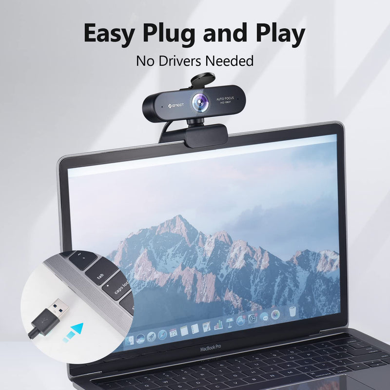  [AUSTRALIA] - HD Webcam 1080P, USB Webcam with Privacy Cover & 2 Noise-Canceling Mics, Fast AutoFocus, eMeet Nova 96°FOV Wide Angle Webcam, Plug & Play Camera for Computer for Zoom/Skype, Meeting/Online Classes