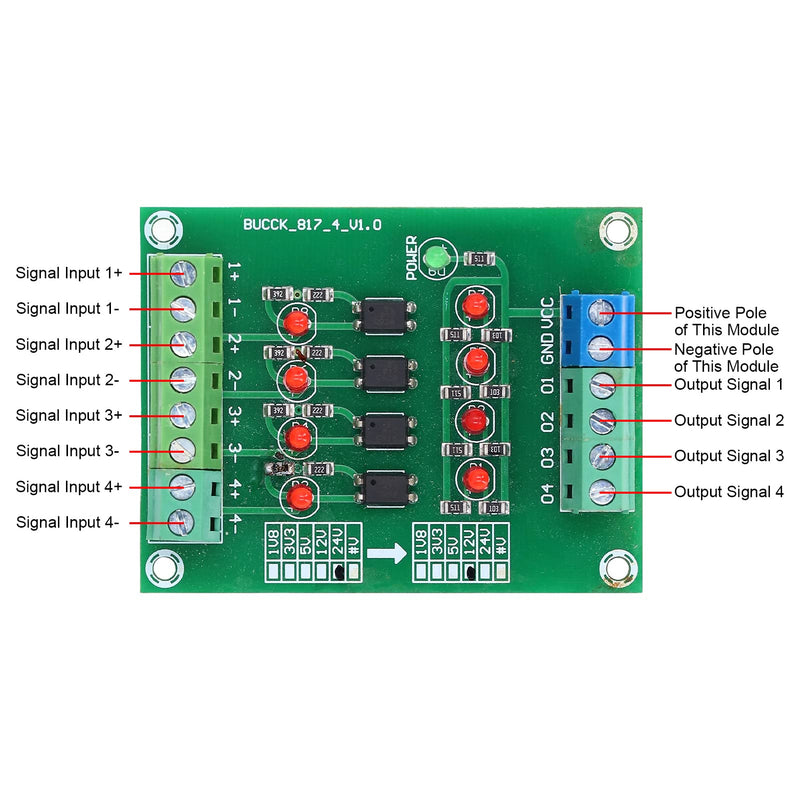  [AUSTRALIA] - 4 Channel Optocoupler Isolator Board PNP Signal Converter Module PNP NPN to PNP 24V to 5V