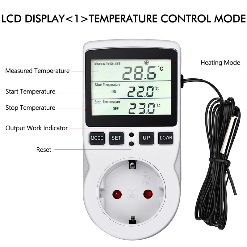  [AUSTRALIA] - Temperature controller 230 V digital thermostat socket plug thermostat with sensor timer, temperature socket heating cooling for greenhouse electric blanket water tank