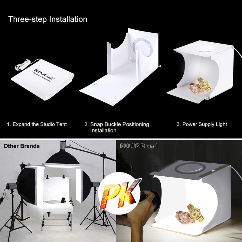  [AUSTRALIA] - Photo Studio Light Box, Alucax 9 x 9 inch Adjustable Portable Foldable Photography Shooting Light Tent Kit with 3 Lightings and 6 Color Backdrops 9x9inch/23cm