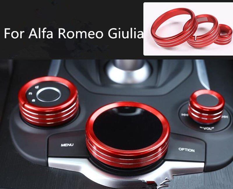 Yuwaton Fit for Alfa Romeo Giulia Stelvio Interior Accessories Car Interior Trim Multimedia Knob Cover (red) red - LeoForward Australia