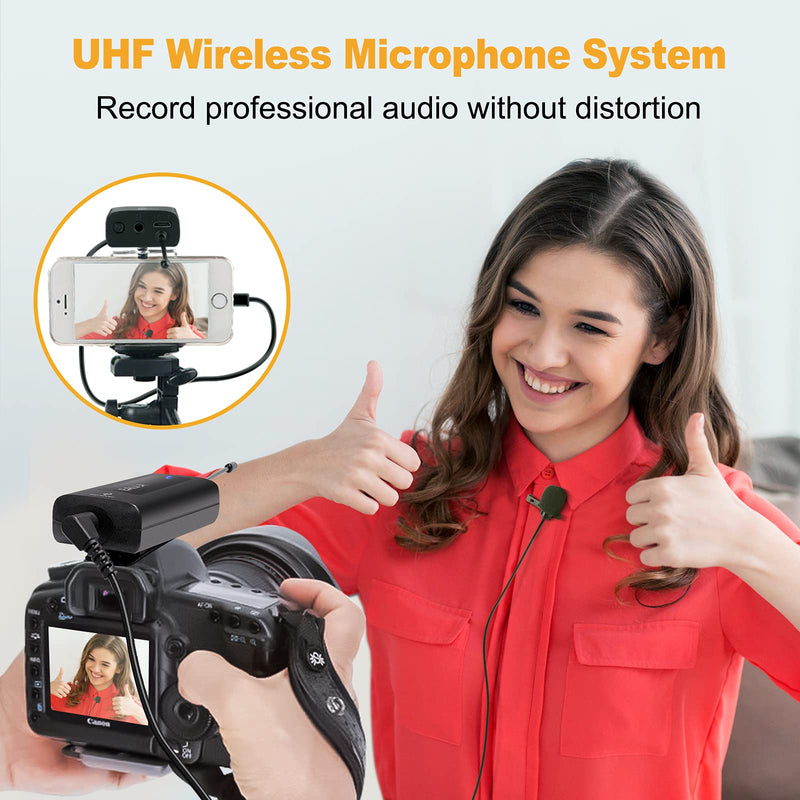  [AUSTRALIA] - Wireless Lavalier Microphone System BALILA UHF Dual Lavalier Mic Lapel Microphone for iPhone/Android, DSLR Camera Microphone Real-time Audio Monitor Recording Vlog Transmitter 1 + Receiver 1