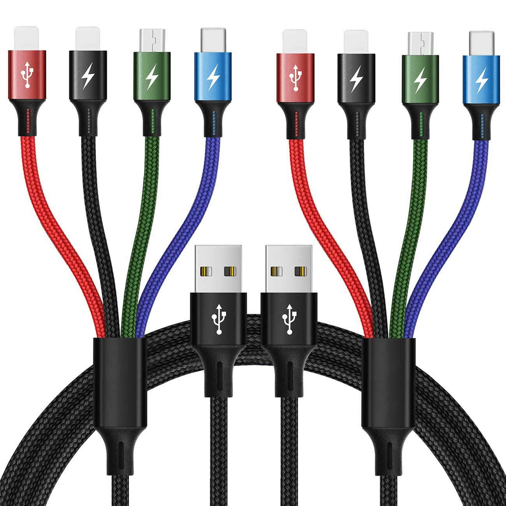  [AUSTRALIA] - Multi Charging Cable, 4A Multi Charger Cable Braided 4 in 1 Charging Cable Multi USB Cable Fast Charging Cord with IP/Type C/Micro USB Port for Cell Phones/Tablets/Samsung Galaxy/LG & More(2Pack 4Ft) Black