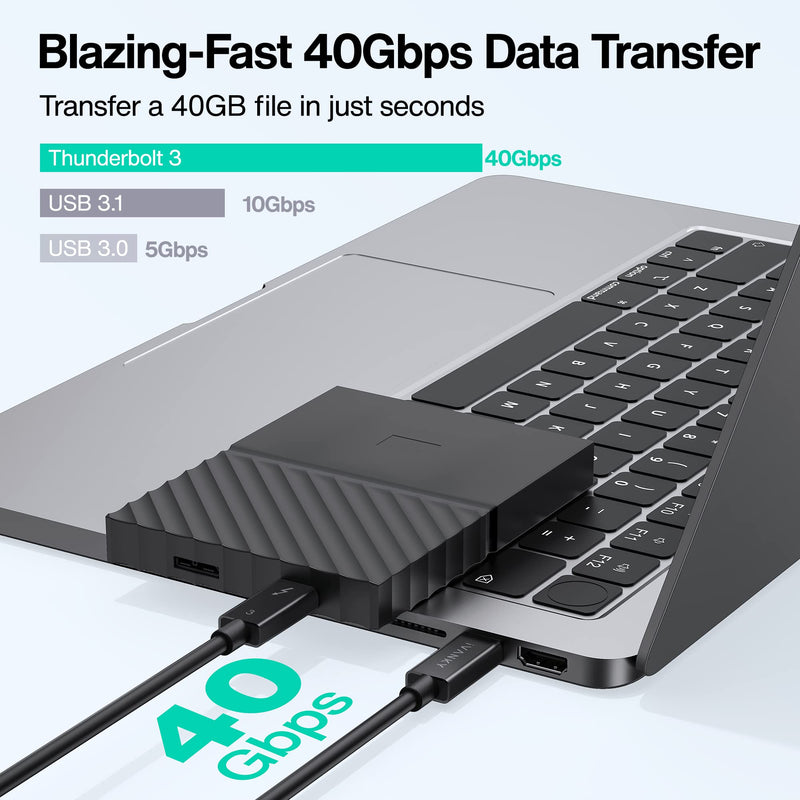  [AUSTRALIA] - IVANKY [Intel Certified] Thunderbolt 3 Cable 2.3ft, 40Gbps Data Transfer, 100W Charging, 5K 60Hz, Compatible with Type-C Laptop, Smartphone, External SSD,eGPU,USB-C Docking Station and More