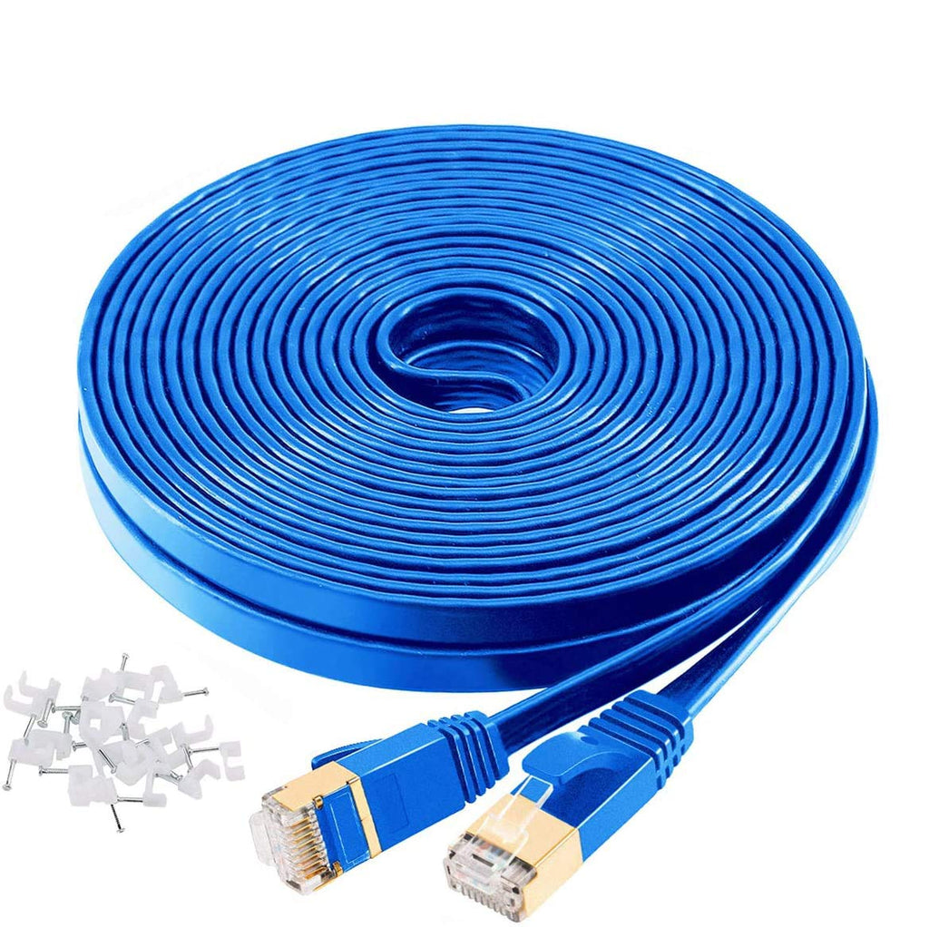  [AUSTRALIA] - HQGC Cat7 Ethernet Cable 50 ft,LAN Cable Computer Internet Cable High Speed Long Network Cable 10Gbps 600MHz with RJ45 Connectors for Gaming, Ethernet Switch, Modem,Router,Blue 50ft Blue