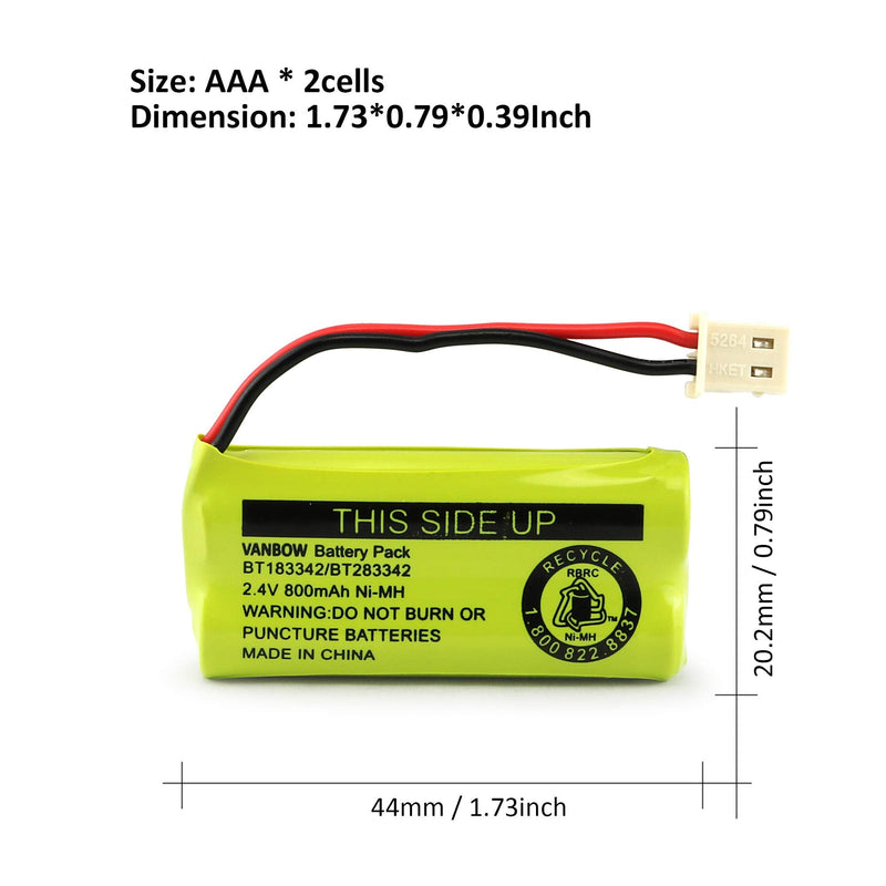  [AUSTRALIA] - BT183342/BT283342 2.4V 800mAh Ni-MH Battery Pack, Compatible with AT&T VTech Cordless Phone Batteries BT166342/BT266342 BT162342/BT262342 CS6709 CS6609 CS6509 CS6409 EL52100 EL50003 (Pack 2) Pack 2