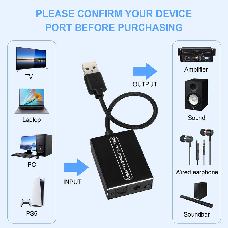  [AUSTRALIA] - GINTOOYUN USB Audio Extractor Converter USB to Optical Spdif Toslink & 3.5mm Audio Adapter Converter for TV, PS5, PS4, PC, Laptop,Smartphone to Sound Box Amplifier or Home Theater