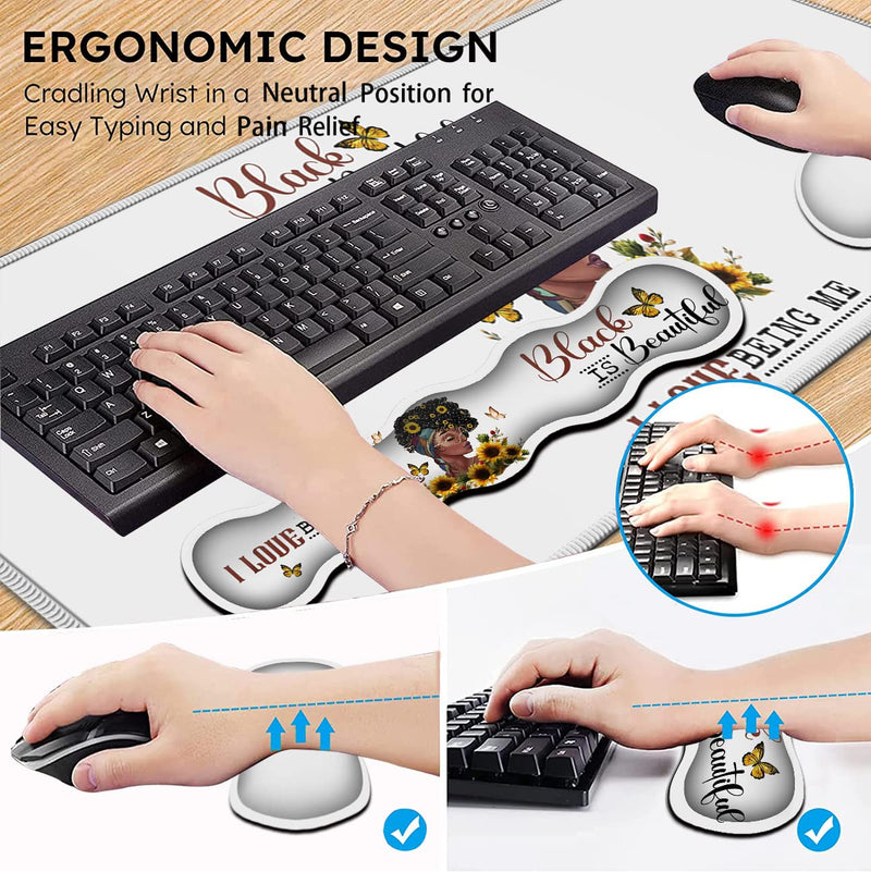  [AUSTRALIA] - Desk Pad, Large Gaming Mouse Pad Extended Thick Writing Pads, Ergonomic Keyboard Wrist Rest with Non-Slip Rubber Base Office Desk Mat Sunflower Black Women Butterfly Faith Art Black Mousepad JV-mouse pad-8-58