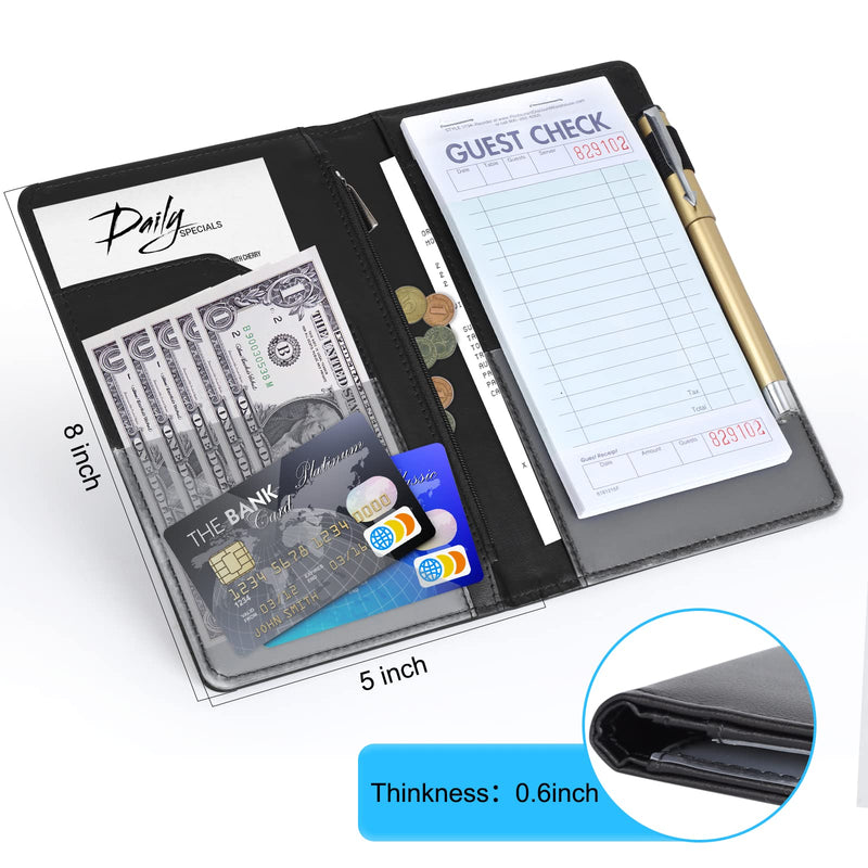  [AUSTRALIA] - LINTRU Server Books for Waitress, Premium Pu Leather 5 x 8 Inch Servers Book with Zipper Pocket, Waitress Book Fit for Aprons, Check Presenters for Restaurants (Black) Black