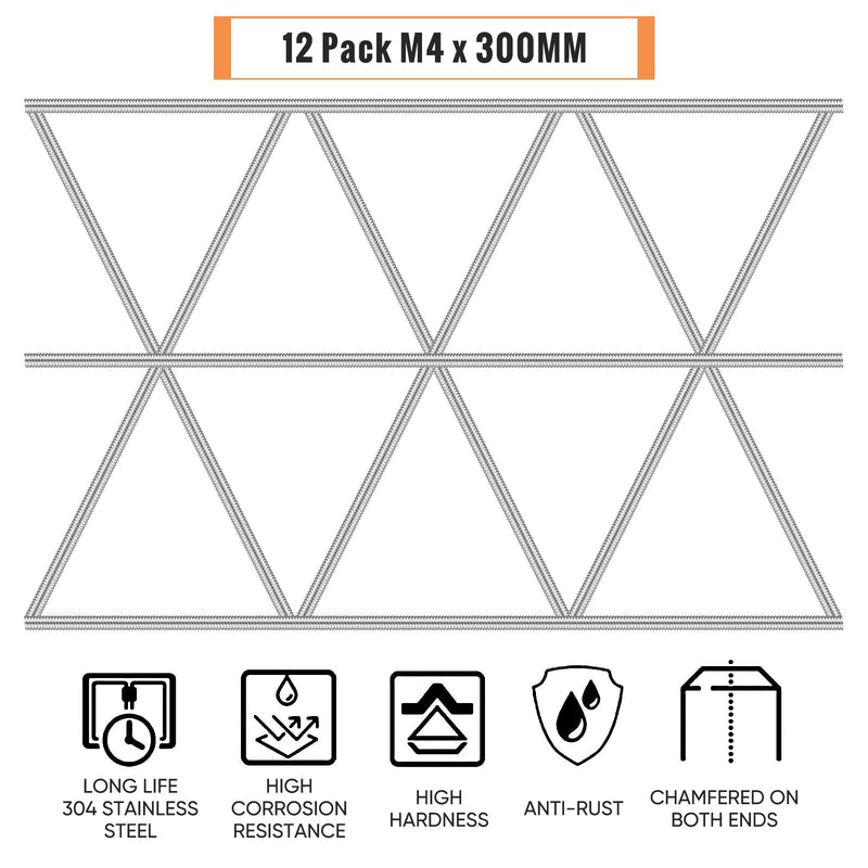  [AUSTRALIA] - 24 Pack 8/32 Inch M4 Threaded Rod with Hex Nuts 12 Pcs M4 Stainless Steel Threads Studs Rods 12 Pcs M4 Stainless Steel Fully Threaded Hex Nuts for Beaded Garden Stake Rods (12 Inch) 12 Inch