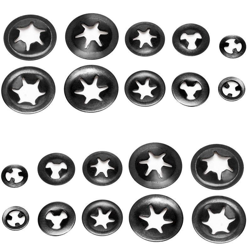  [AUSTRALIA] - OIIKI 200pcs M2/M2.5/M3/M4/M5 Internal Tooth Starlock Washers, Quick Speed Locking Washers, Push On Speed Clips Fasteners Assortment Kit, 65 Mn Steel Star Lock Washers-40pcs Each Size (5 Sizes) 5 Sizes