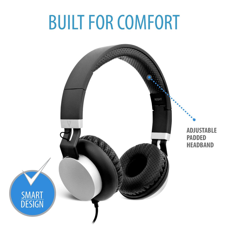  [AUSTRALIA] - V7 HA601-3NP Headphones with Microphone and Volume Control, Folding, Lightweight Headset for iPad, iPhone, iPod, Tablets, Smartphones, Laptop Computer, PC, Black/Silver