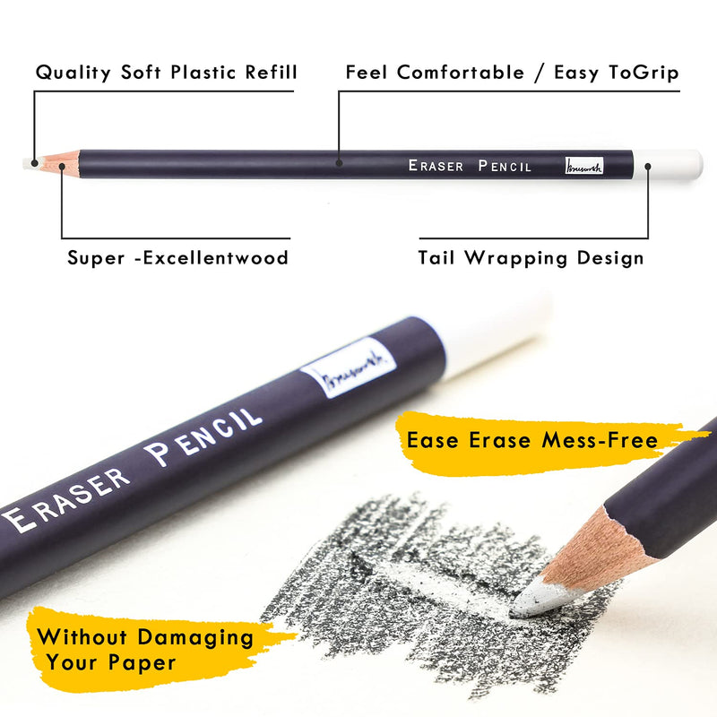  [AUSTRALIA] - Professional Eraser Pencils Set - Brusarth 3pc Erasing small details or add Highlights for sketching pencils, colored pencils, charcoal drawings. Fine detail Eraser for Beginners & Artists 1
