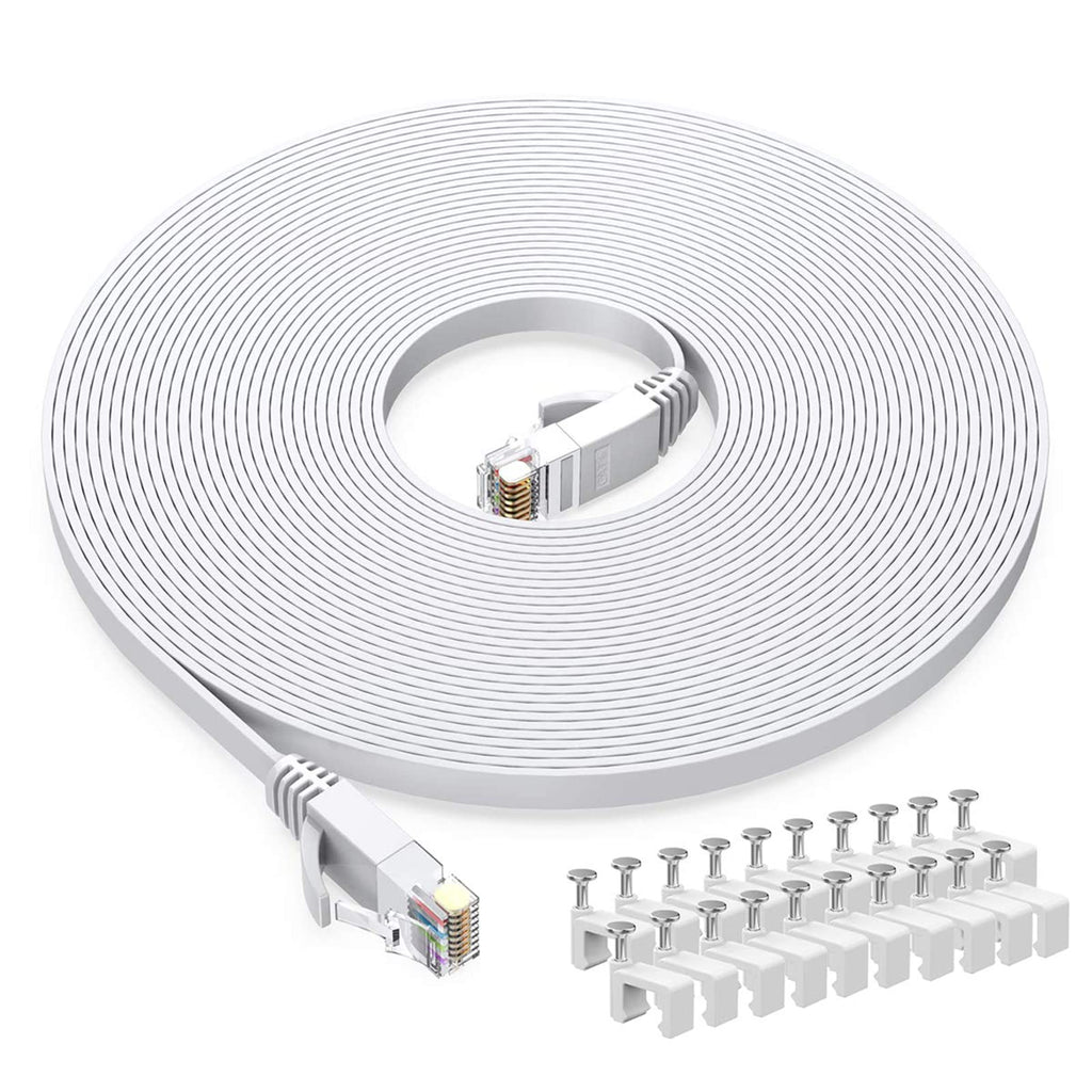  [AUSTRALIA] - Cat6 Ethernet Cable 20 FT White, BUSOHE Cat-6 Flat RJ45 Computer Internet LAN Network Ethernet Patch Cable Cord - 20 Feet 20FT