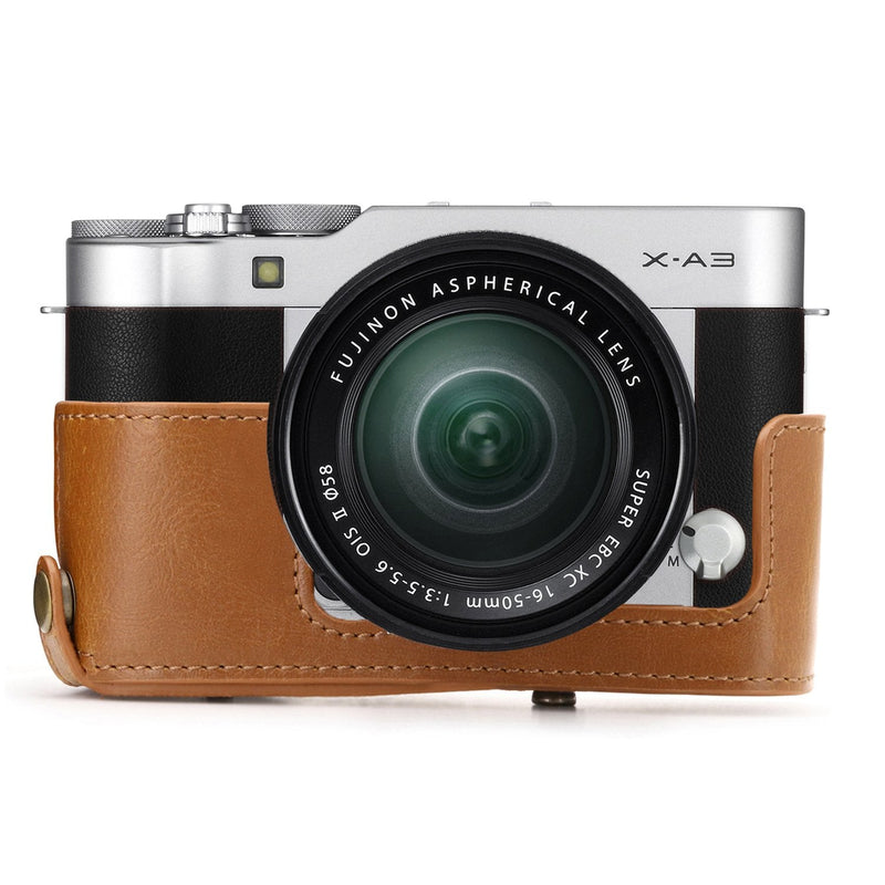  [AUSTRALIA] - MegaGear Ever Ready Leather Camera Case and Strap Compatible with Fujifilm X-A5, X-A3, X-A2, X-A1, X-M1 Light Brown