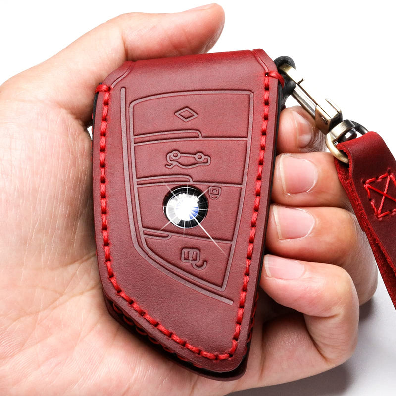 Dedicated Leather BMW Key Fob Cover Suit for Keyless Remote Control for BMW 1 2 3 4 5 6 7 Series and X1 X2 X3 X5 X6 and More BMW Models … (an-Red) AN-Red - LeoForward Australia