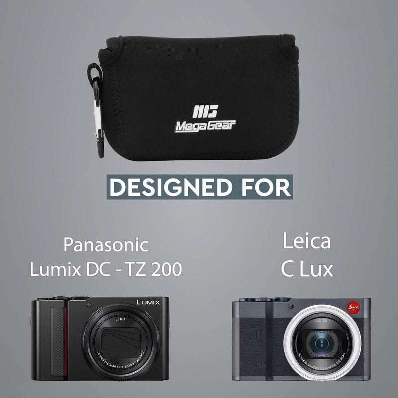  [AUSTRALIA] - MegaGear Panasonic Lumix DC-ZS200, TZ200, Leica C-Lux Ultra Light Neoprene Camera Case, with Carabiner – Black