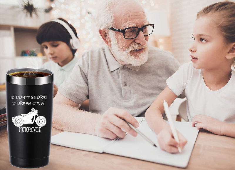  [AUSTRALIA] - Biker Tumbler I Don't Snore I Dream I'm A Motorcycle 20 OZ Tumbler.Grandpa Gifts.Birthday,Christmas Gifts for New Grandpa,Grandpa Again,Granddad,New Grandfather,Husband,Men Travel Mug(Black) Black