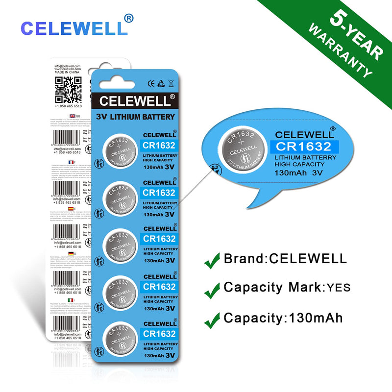 【5-Year Warranty】 CELEWELL CR1632 Battery Lithium 3v for Garmin Vivofit Jr Key Fob Replacement (5 Pack) 5 Count (Pack of 1) - LeoForward Australia