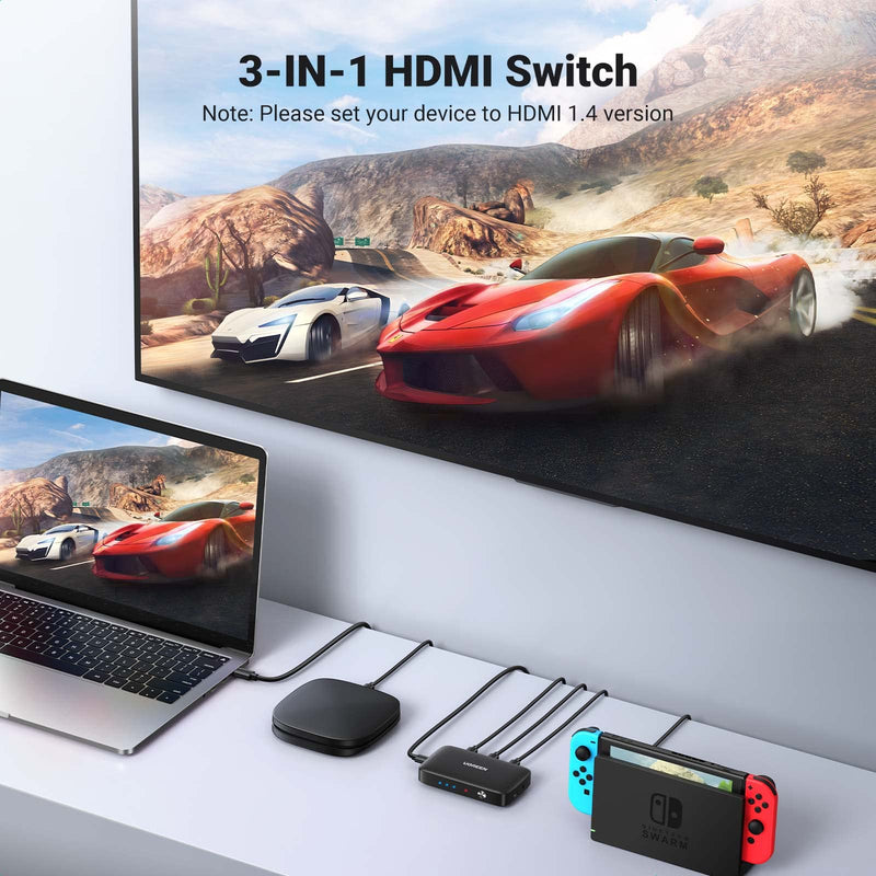  [AUSTRALIA] - UGREEN HDMI Switch 3 in 1 Out 4K HDMI Splitter, HDMI Switch with Remote Supports HDR CEC 3D HDCP1.4 HDMI 3 Port Box Hub 4K 30Hz, Compatible with PS5 PS4 Xbox Fire Stick Roku Apple TV PC
