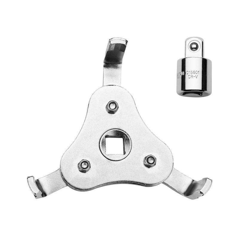  [AUSTRALIA] - Jetech Adjustable 3-Jaw Oil Filter Wrench with 1/2 Inch Drive Adaptor, Universal Filter Removal Tool for Motorcycles, Cars, and Trucks, Diameter Range from 63mm to 102mm