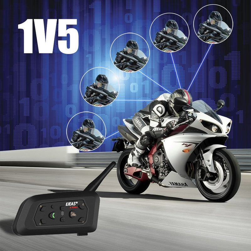  [AUSTRALIA] - EJEAS V6 Motorcycle Helmet Bluetooth Intercom Full Duplex 1200M BT Interphone Headset Water Resistant Communication System for 6 Riders (Single) EJEAS V6 1PCS