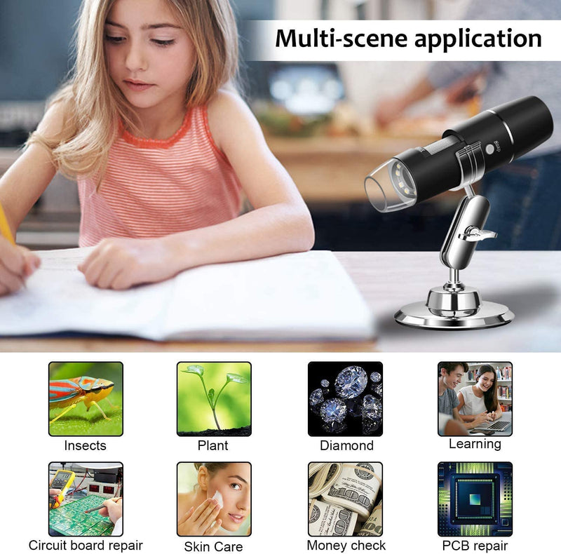  [AUSTRALIA] - WADEO Digital USB Microscope, Portable WiFi Microscope 50X-1000X Magnification with Endoscopy and 8 LED, Digital Microscope for Android, iOS, Windows Silver, 50X-1000X Magnification