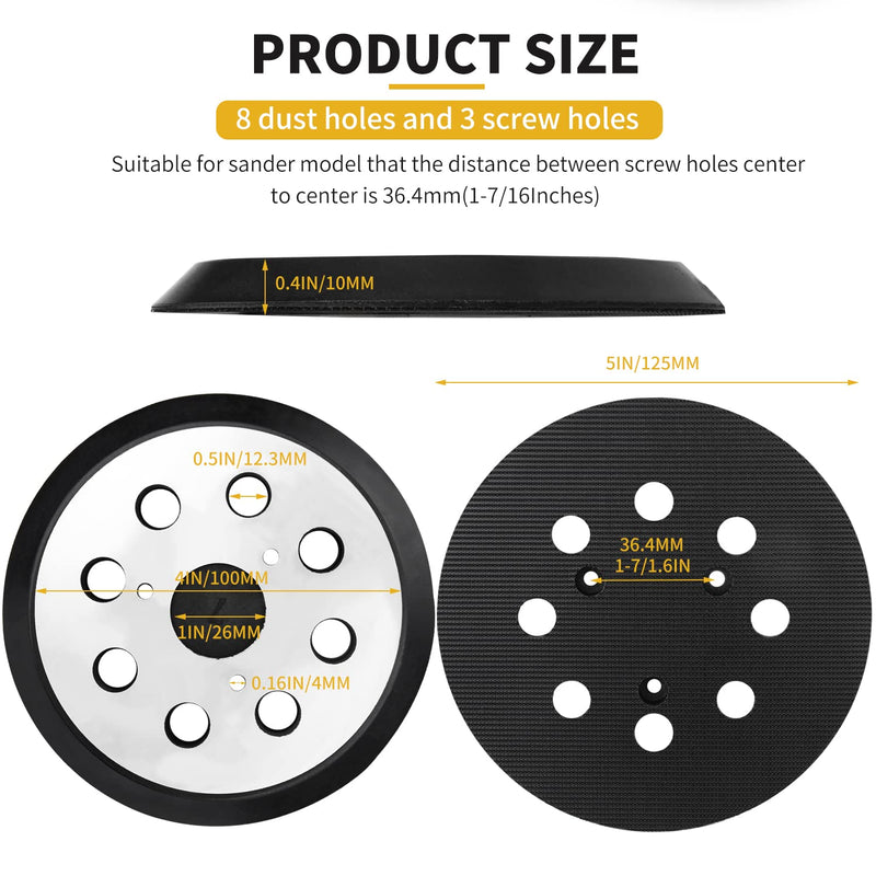  [AUSTRALIA] - Sander Pads for Dewalt 2-Pack, 5" 8-Hole Replacement Hook and Loop Sanding Disc Metal Back and Rubber Pads Compatible with DeWalt DW420, DW421, DW422, DW423, DW426, D26451