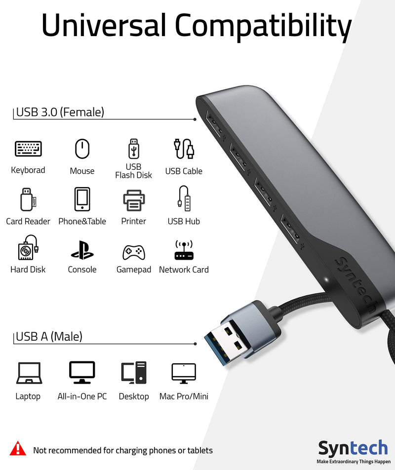  [AUSTRALIA] - USB Hub Syntech 4-Ports USB Hub 3.0 with 2ft Extended Cable, USB Splitter with a USB C to USB Adapter, Compatible with MacBook Pro 2021, Mac Pro/Mini, iMac, ASUS, Chromebook, Dell, Surface Pro, etc.