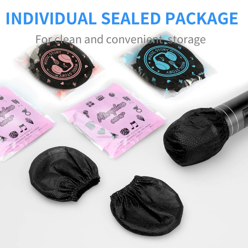  [AUSTRALIA] - 200pcs (100 Pairs) Mic Covers Disposable Non-Woven Individually Wrapped Mic Cover For Sanitary Mic Covers Disposable For Mic Karaoke Microphone Windscreen & Pop Filters Black Black(200PCS)