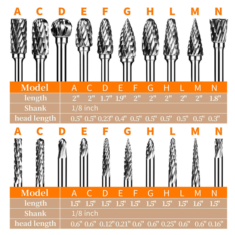  [AUSTRALIA] - Carbide Burr Set, Die Grinder Bits, 20 Pcs 1/8" Shank Double Cut Tungsten Carbide Rotary Burrs Set Compatible with Dremel for Metal Carving Wood Working Engraving Polishing 1/8" shank 20 PCS