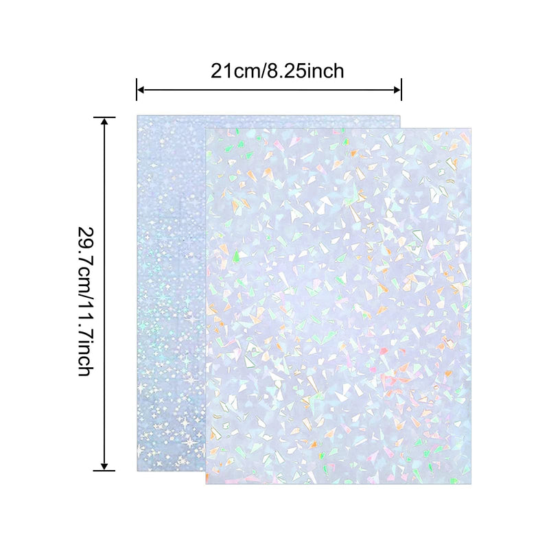 [AUSTRALIA] - 12 Sheets Transparent Holographic Overlay Lamination Vinyl for Stickers, Clear A4 Vinyl Sticker Paper Self-Adhesive Waterproof Film for Inkjet/Laser Printer (Broken Glass and Stars Patterns)