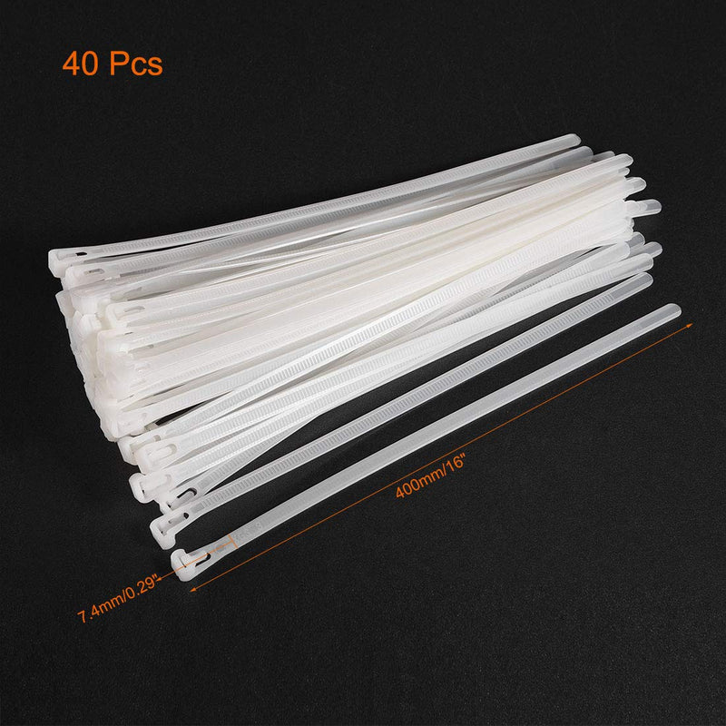  [AUSTRALIA] - uxcell 40pcs Reusable Cable Ties 16 Inch x 0.3 Inch Adjustable Nylon Zip Ties Wraps White