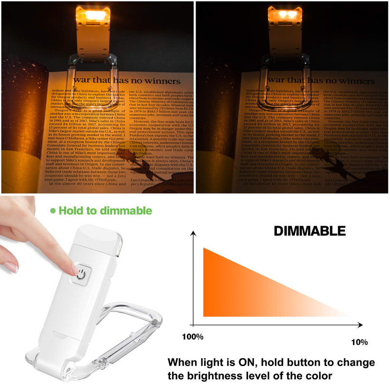  [AUSTRALIA] - BIGLIGHT Amber Book Reading Light, LED Clip on Book Lights, Reading Lights for Books in Bed, Small Book Light for Kids, USB Rechargeable, 2 Brightness Adjustable for Eye Protection, White