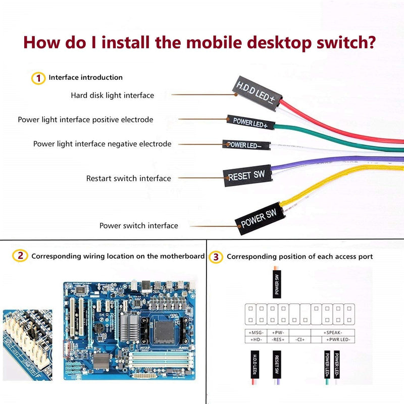  [AUSTRALIA] - CenryKay Computer Case LED Light Red Green ATX Power Supply Reset HDD Switch Cable ATX 24inch Case Front Bezel Wire Kit (5PCS) 60CM