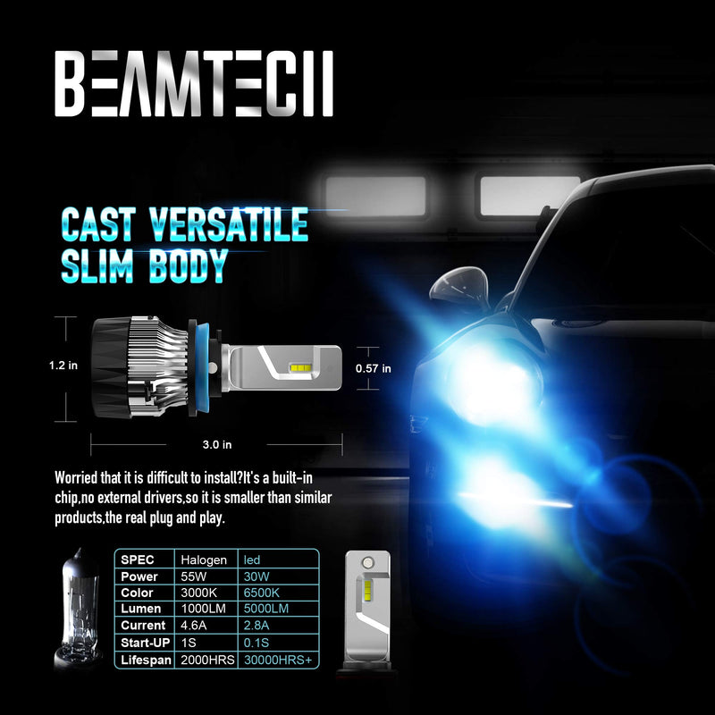 BEAMTECH H11 LED Bulb,30mm Heatsink Base CSP Chips H8 H9 6500K Xenon White Extremely Super Bright Conversion Kit Small Size Low Fog Light - LeoForward Australia
