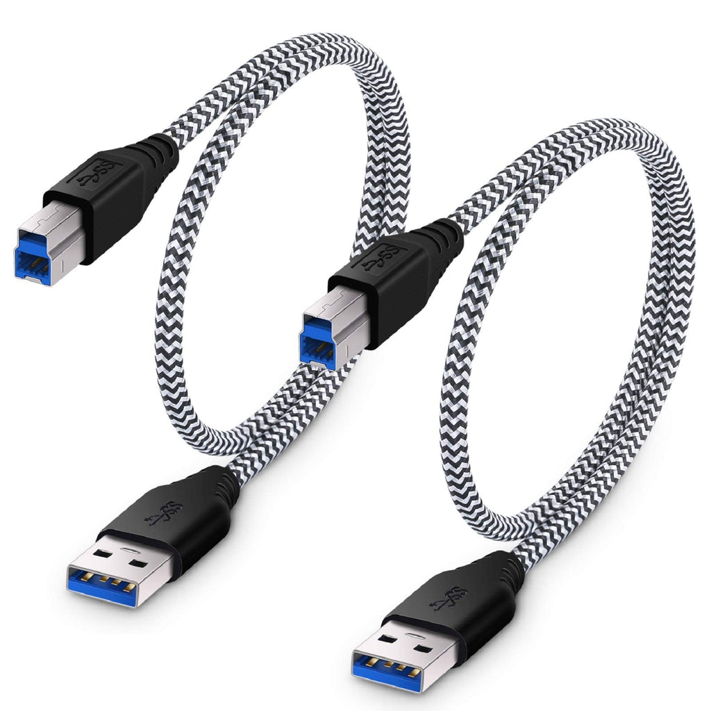  [AUSTRALIA] - USB 3.0 Cable A to B, Besgoods 2-Pack 1.5ft Short Braided USB 3.0 Type A to B Cable - A-Male to B-Male USB Cords - White
