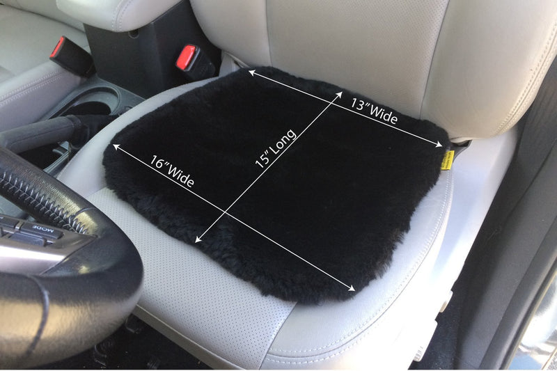  [AUSTRALIA] - Skwoosh Natural Sheepskin Leather Shearling Seat Pad Cover for Auto, Car, Office, Kitchen, Travel, Home - Authentic Genuine Black Merino Wool – Universal Fit - Non-Slip Backing – Plush Comfort