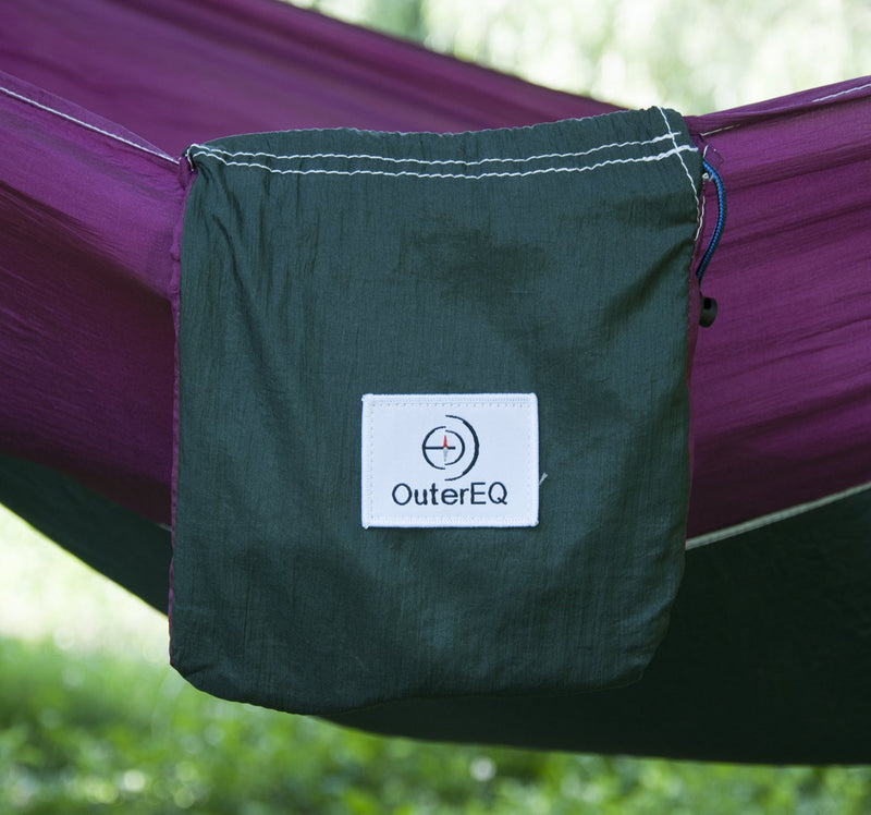  [AUSTRALIA] - OuterEQ Portable Parachute Camping Hammocks Lightweight Nylon Fabric Travel Hammock Purple/Army Approx 275cm x 140cm