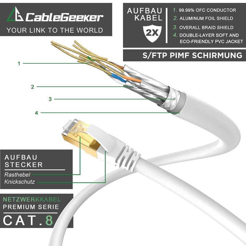  [AUSTRALIA] - Cat 8 Ethernet Cable 6 ft, Gigabit LAN Network High-Speed Patch Cord, 40Gbps Network Ethernet Cable with SFTP Copper Wires Shielded & Gold Plated RJ45 Connector for Gaming/Router/Nintendo Switch/Xbox Cat8 6ft