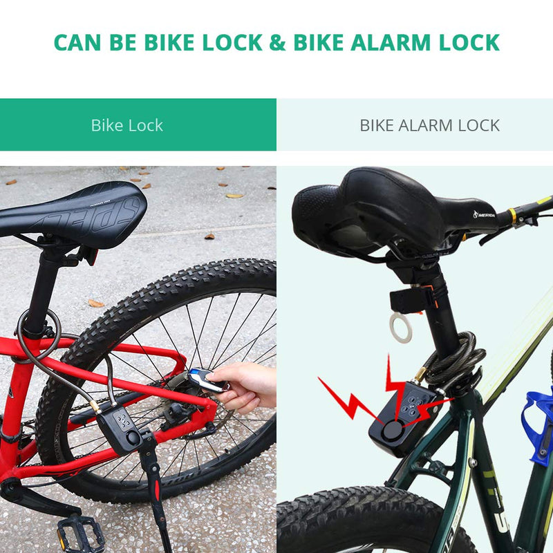  [AUSTRALIA] - Wsdcam Bike Lock Alarm with Remote Universal Security Alarm Lock System Anti-Theft Vibration Alarm for Bicycle Motorcycle Door Gate Lock 110dB,31.49 inch Cable Length, IP55 waterproof Alarm Cable Lock