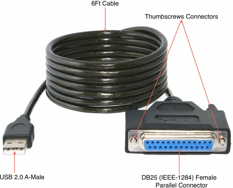  [AUSTRALIA] - Sabrent USB 2.0 to DB25 IEEE-1284 Parallel Printer Cable Adapter [THUMBSCREWS Connectors] (CB-DB25) DB25 Thumbscrews