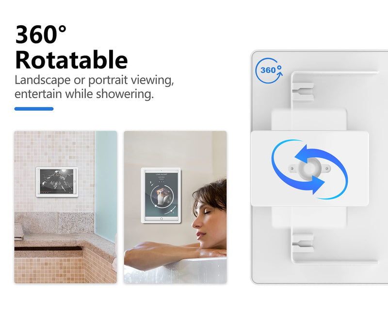  [AUSTRALIA] - MoKo Shower Tablet Holder, Waterproof Wall Mount Tablet Holder for iPad丨360 Rotation Touchable Tablet with Anti-Fog Screen for Bathroom丨For Most Tablets Up to 10.2", Fit with iPad 9 iPad Mini 6, White